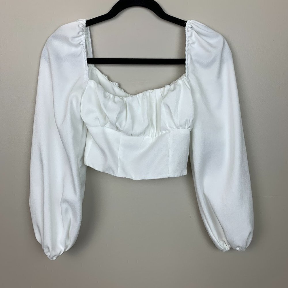Princess Polly Women's Ariah White Long Sleeve Blouse Puff Sleeve Size 0